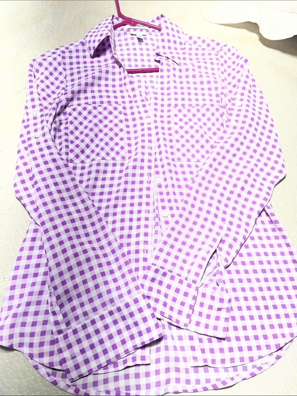 Express Purple Gingham Button-Up Blouse